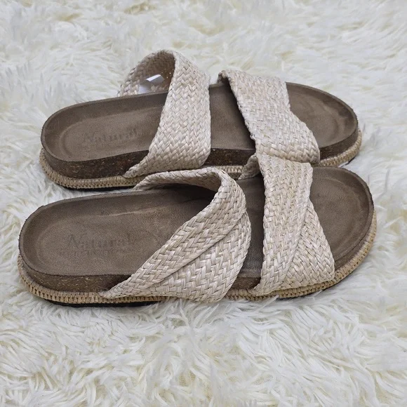 Natural Reflections Cream Woven Slide Sandals - Picture 2 of 5